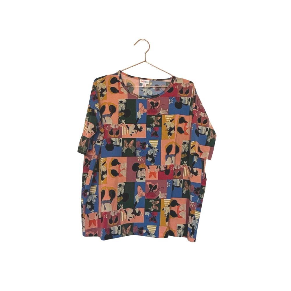 LuLaRoe Colorful Patchwork Disney Tee with Mickey & Minnie Motifs XS